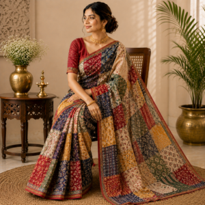 pink Patch Work Saree