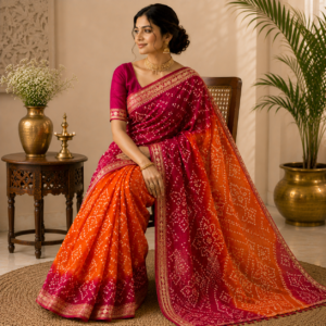 Pink Bandhani Saree
