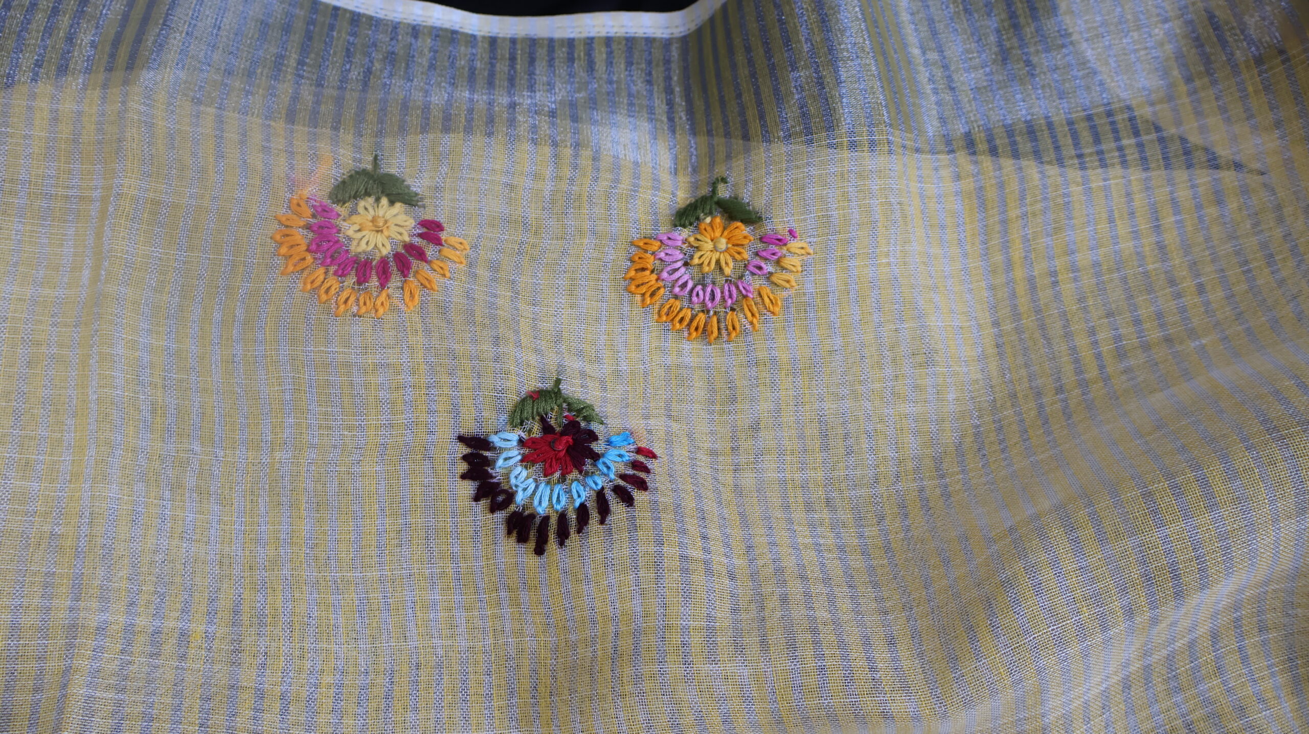Handcrafted Linen Saree with Traditional Lambani Embroidery – Pastel Yellow - Image 5